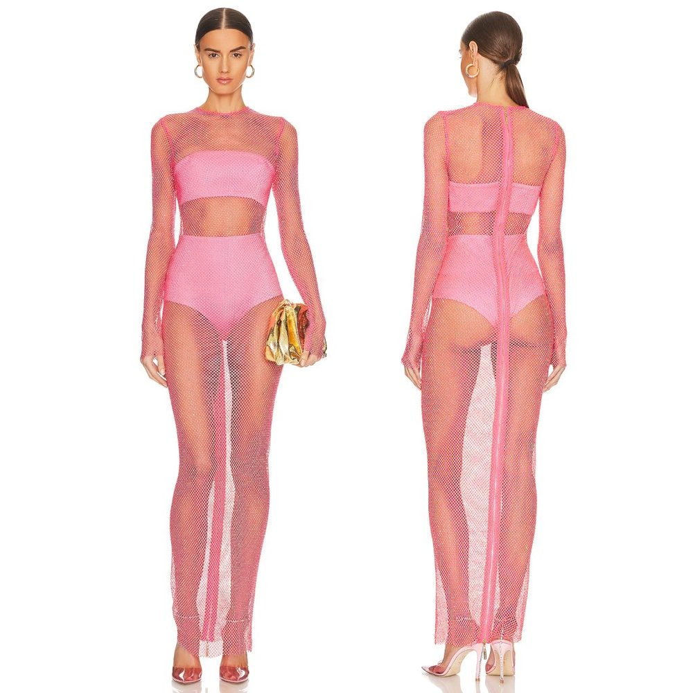 Bronx and Banco Webb Maxi Under Garnement Electric Pink Crystal Mesh Coverup Me…